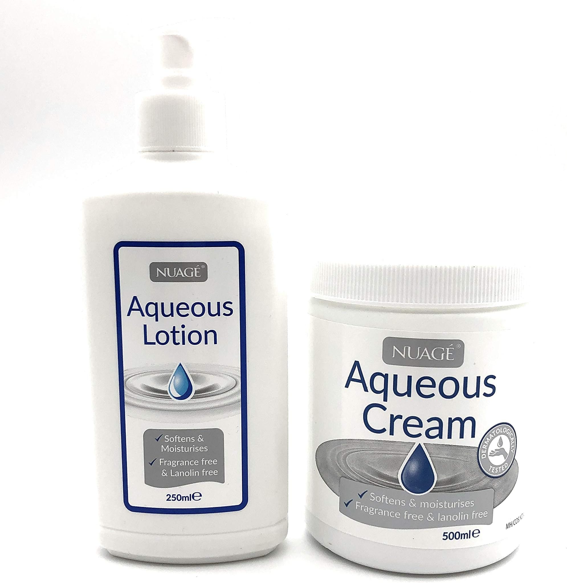 Nuage Aqueous Cream 500g and Lotion 250g, Moisturizing Cream and Cleansing Lotion, Fragrance and Lanolin Free, Body Care Set