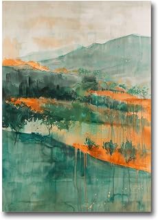 Modern Watercolour Print of a Colourful Bush Desert Scene Captivating Home Wall Art and Office Decor featuring Gum Trees and Mountains, Poster, Wall