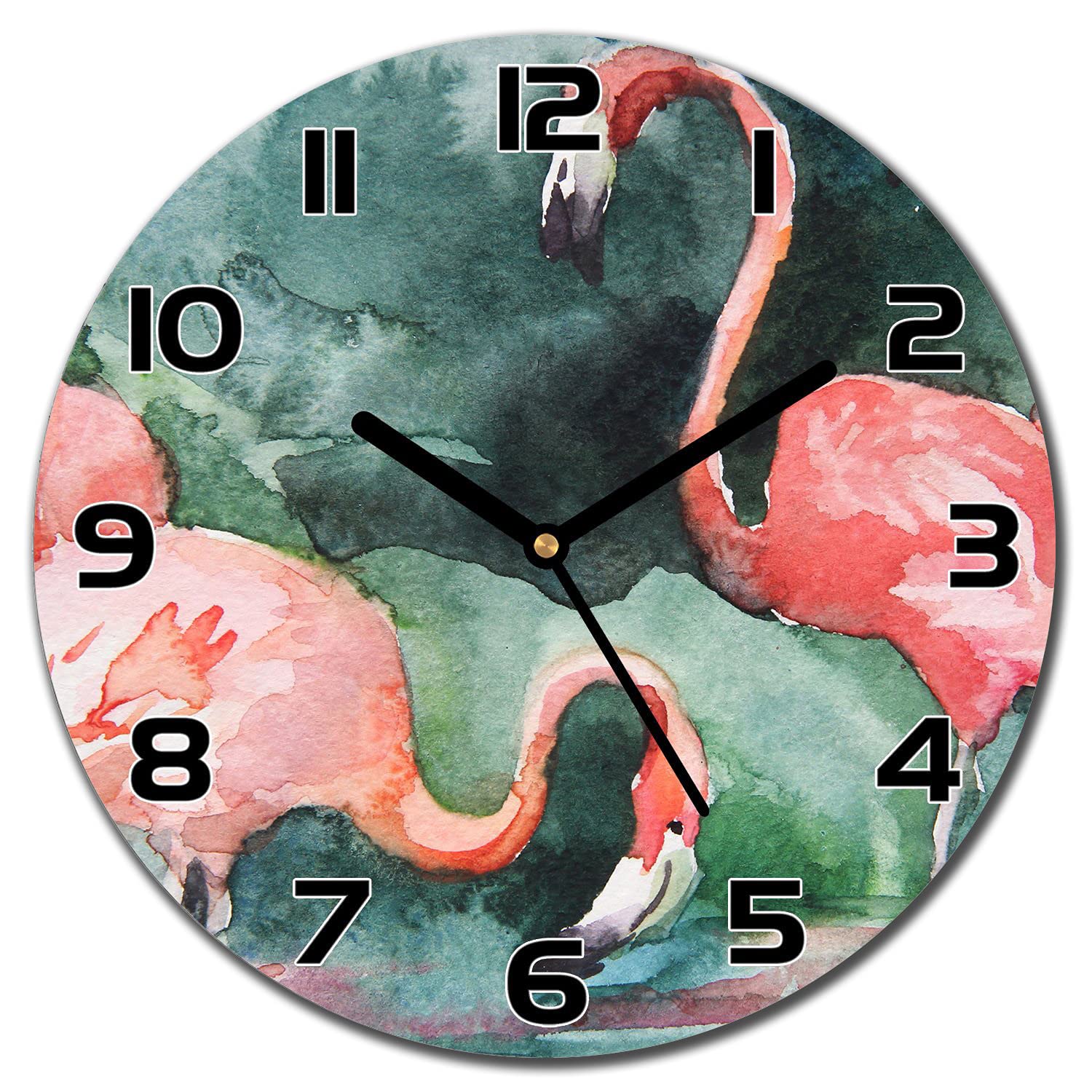 Horloge en verre silencieuse avec impression paysage pour le salon