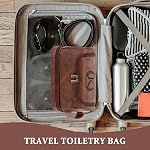 Personalized Christmas Birthday Gifts Toiletry Bag for Men Dad Husband, Custom Initial PU Leather Waterproof Toiletry Organizer Dopp Kit Shaving Bag Travel Essential for Men, Reddish Brown J