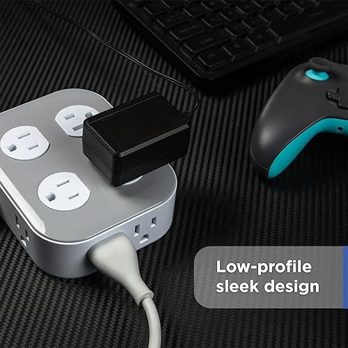 Miniatura 6 de GE UltraPro 84860 Protector SurGE de 10 tomas, 2100 julios, cable de extensión trenzado de 4 pies, enchufe plano, regleta de alimentación con tomas