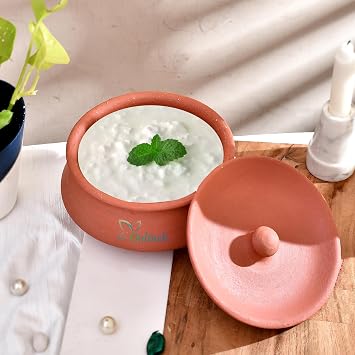 Terracotta Clay Mini Pot with Lid for Curd, Yogurt Bowl | Small Mitti Dahi Handi, Earthenware (500 ML)