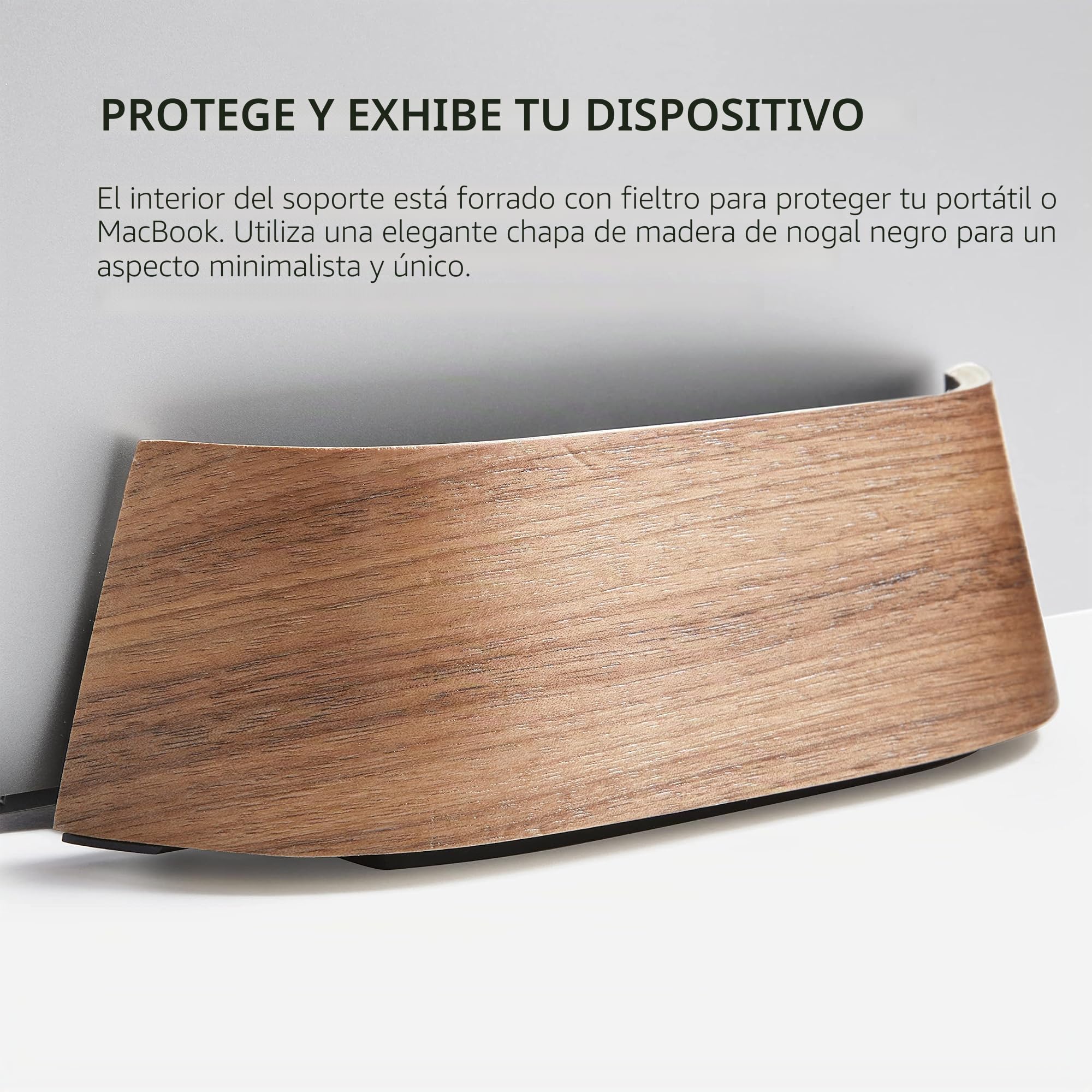 HumanCentric Soporte Vertical para Laptop – Soporte Ajustable y Muelle, Soporte Vertical para Laptop para MacBook Pro y Otros portátiles de 0.5 a 1.5 Pulgadas, Madera de Nogal Negro