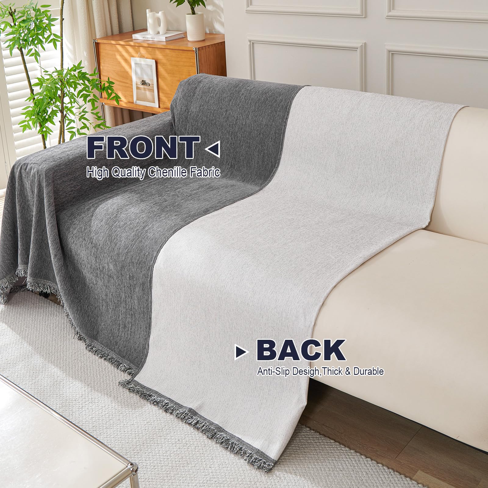 Royhom Chenille Sofa Covers 3 Seater, Corner Sofa Cover L Shape, Washable Couch Cover with Tassel - Image 4