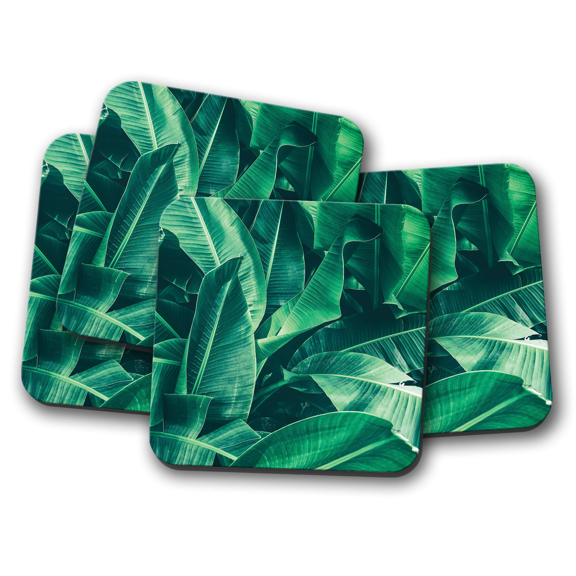 Destinationvinyl Multicolor 4 Set - Tropical Banana Leaves Coaster - Leaf Jungle Mum Sister Fun #14042