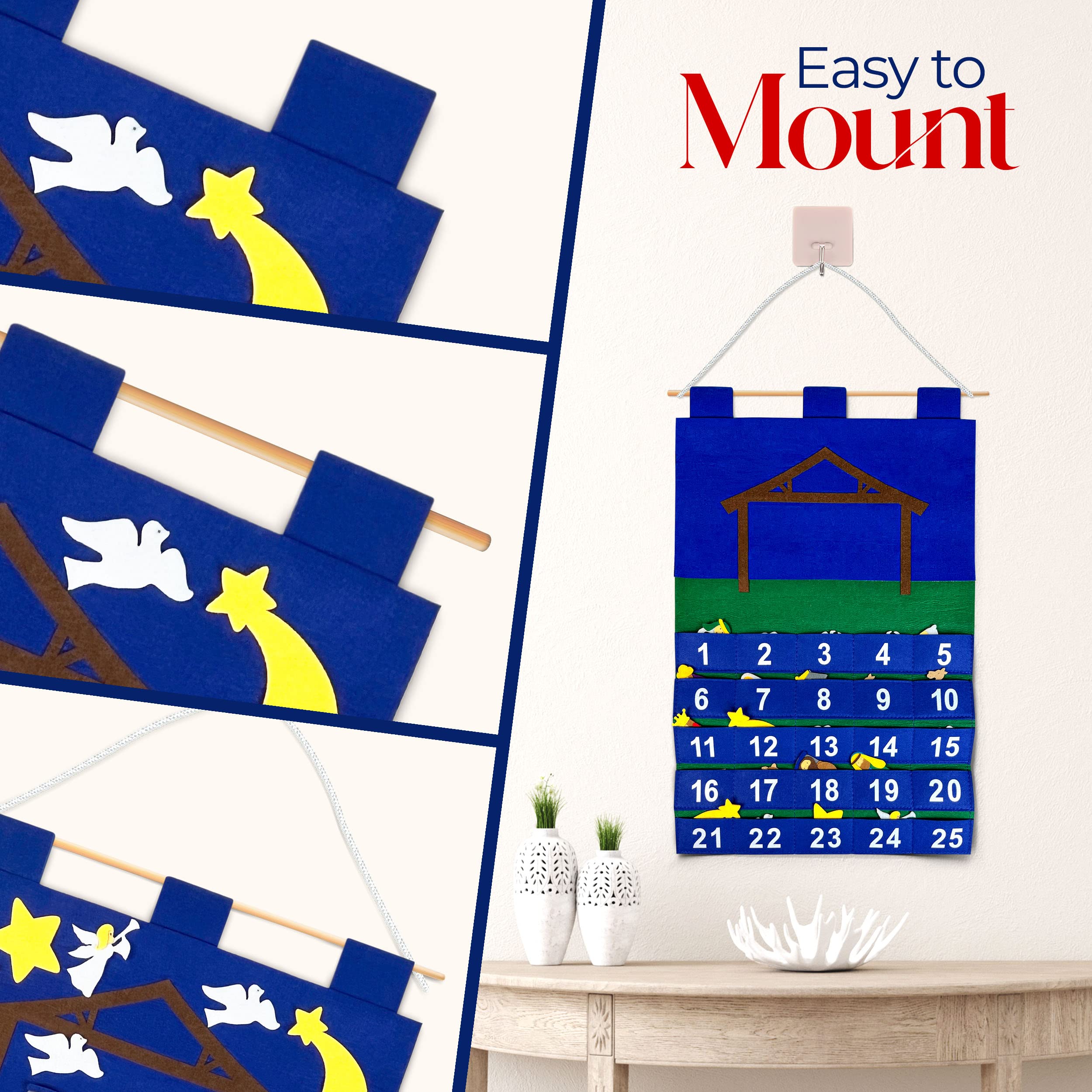 Countdown bis Weihnachten Religiöse Krippe Adventskalender für den Einsatz zu Hause, in der Schule, im Klassenzimmer, Büro zur Verwendung an Tür oder Wand mit 25 abnehmbaren Teilen für viele