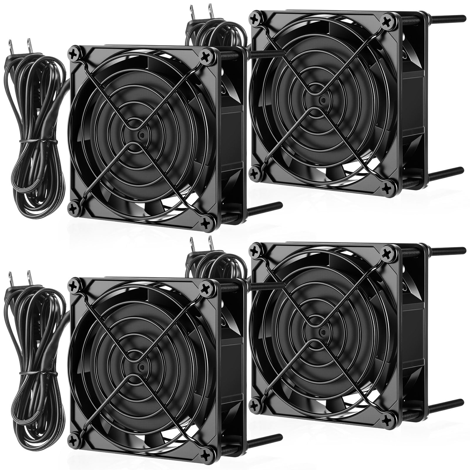 Glooglitter Lot de 4 ventilateurs à muffins 120 V AC étanches 18 W 2850 tr/min 90 CFM, durée de vie de 50 000 heures, petits projets d'échappement de ventilation (80 mm)