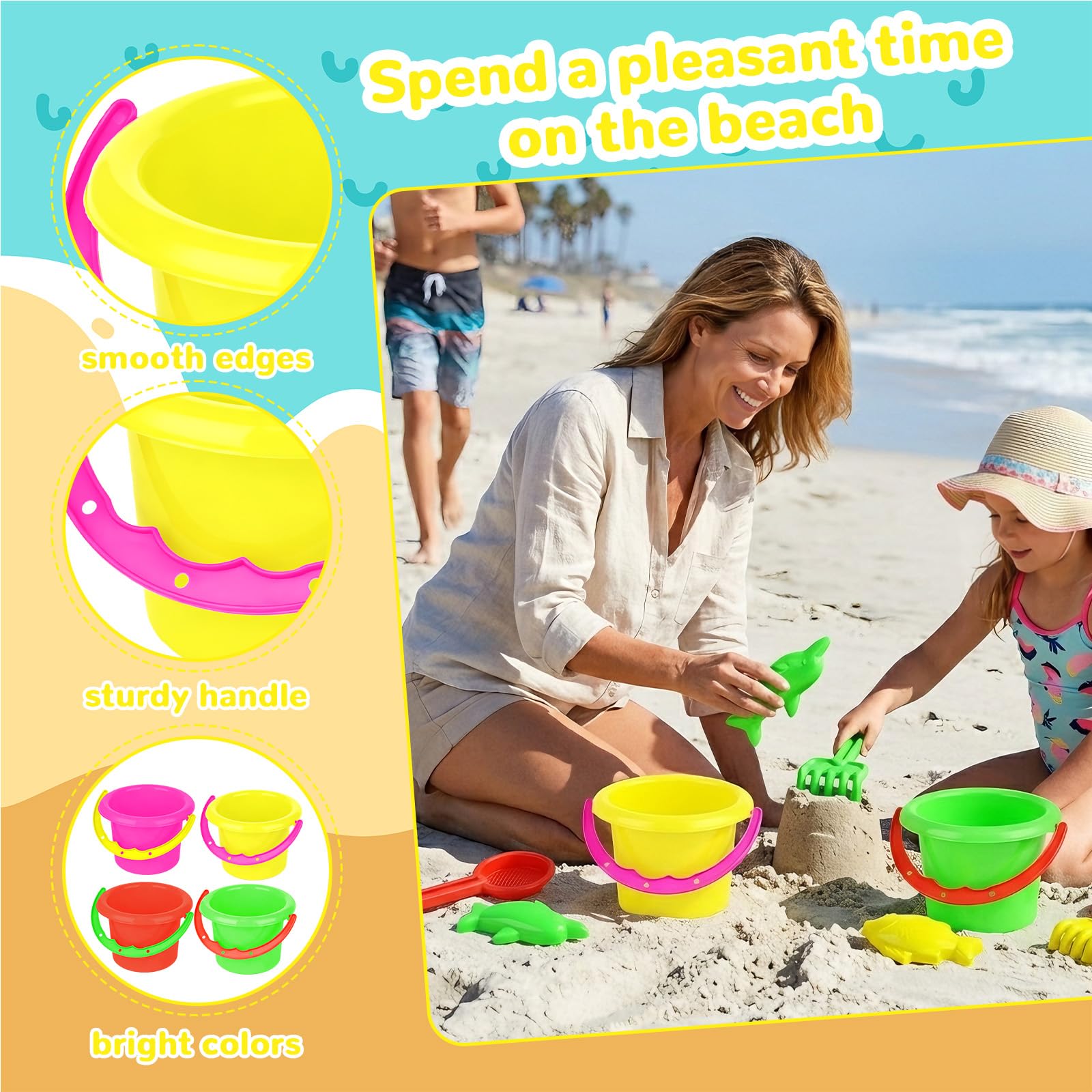 Lot de 121 seaux à sable en vrac pour étudiants - Pelles, râteau, cartes, ruban - Mini ensemble de jeux de plage pour l'été, l'extérieur, la plage, les fêtes d'anniversaire