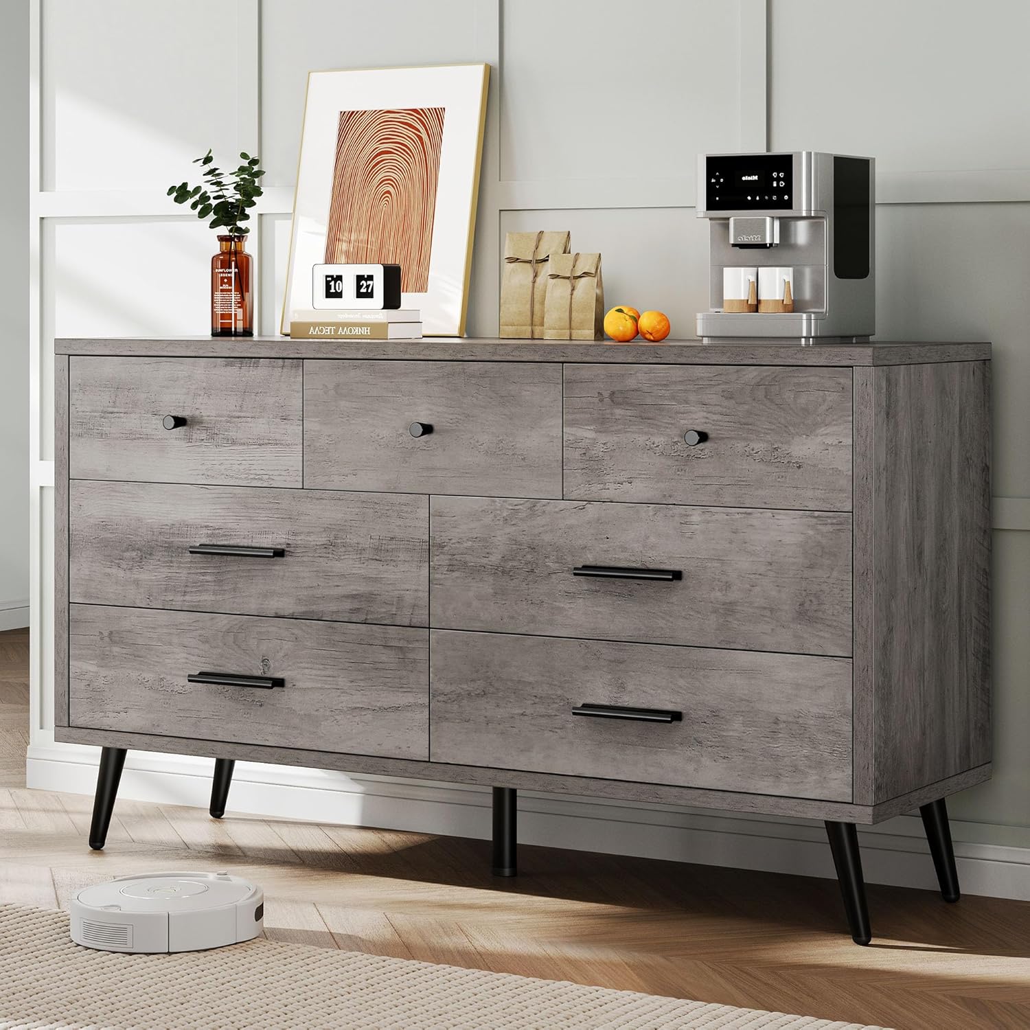 Amazon.com: DWVO Grey 7 Drawer Dresser, 47" W Large Double Dresser ...