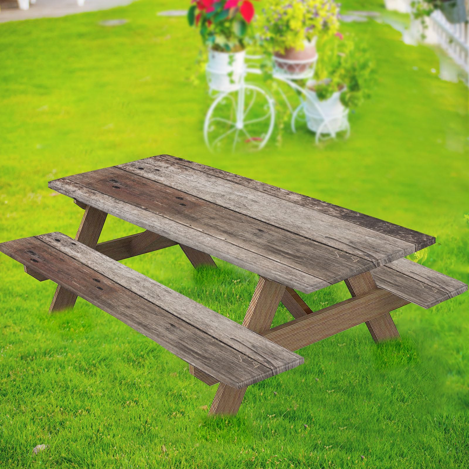 Highdi Copritavolo Rettangolare con Copri Panca in Set da 3, Antimacchia Tovaglia Tavolo da Esterno Tovaglia Impermeabile Elastico per Picnic, Campeggio, Patio (30x72 Pollici,Plaid Nero