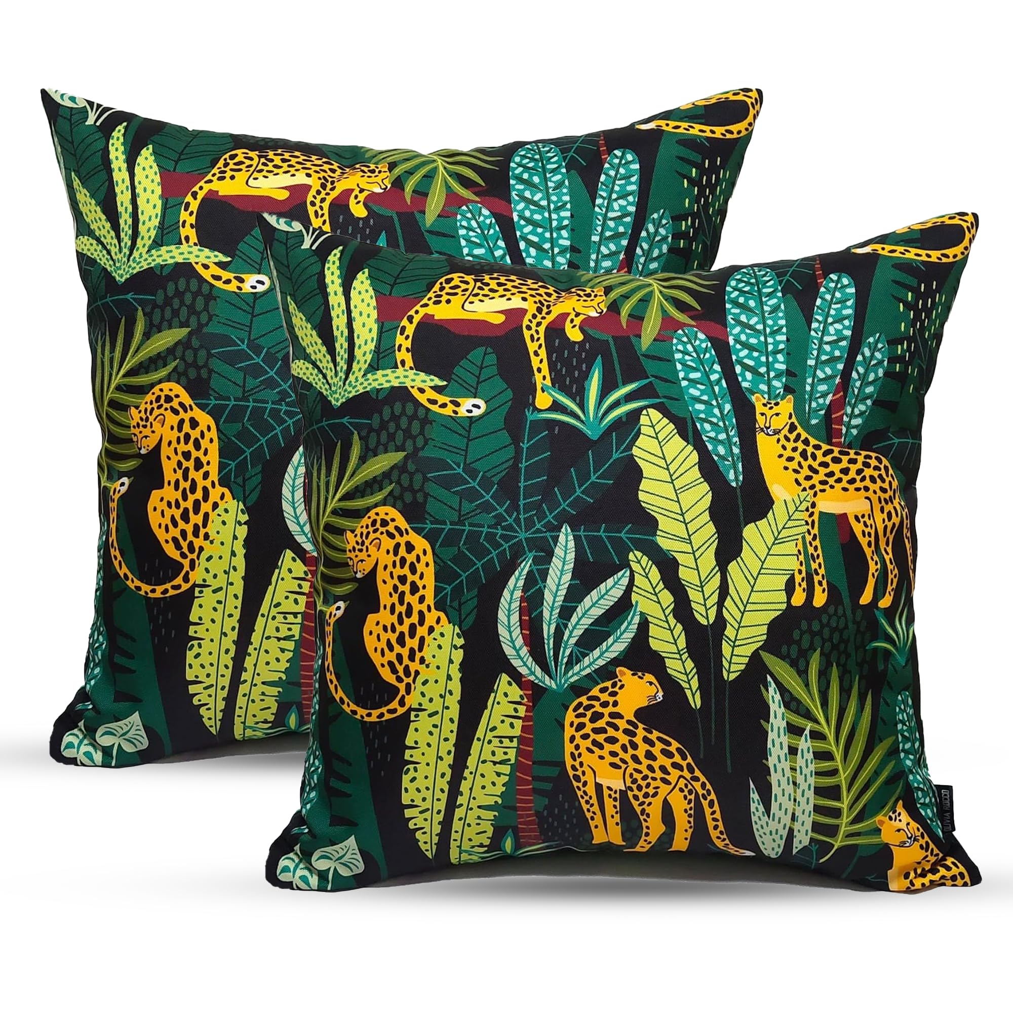 Poshliving Safari 2 Pack Outdoor Cushions Waterproof Filled 45X45cm With Invisible Zippered Outdoor Garden Cushions Waterproof 18"X18" With Cushion Covers & Pillow For Living Room Garden Sofa (Safari)