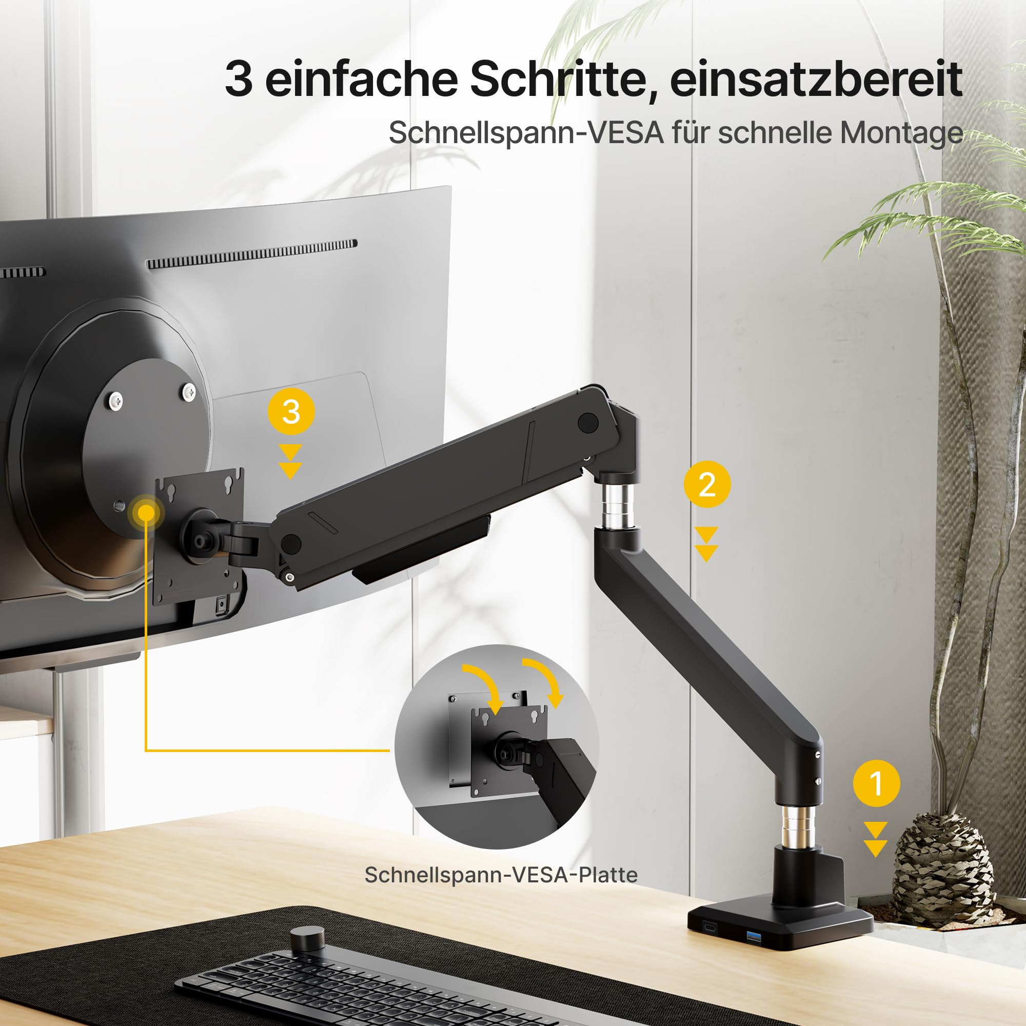 monTEK Monitor Halterung für 17-45 Zoll Bildschirme | Monitor Arm hält 1-16 kg, VESA 75/100, Neigbar, Schwenkbar, Drehbar