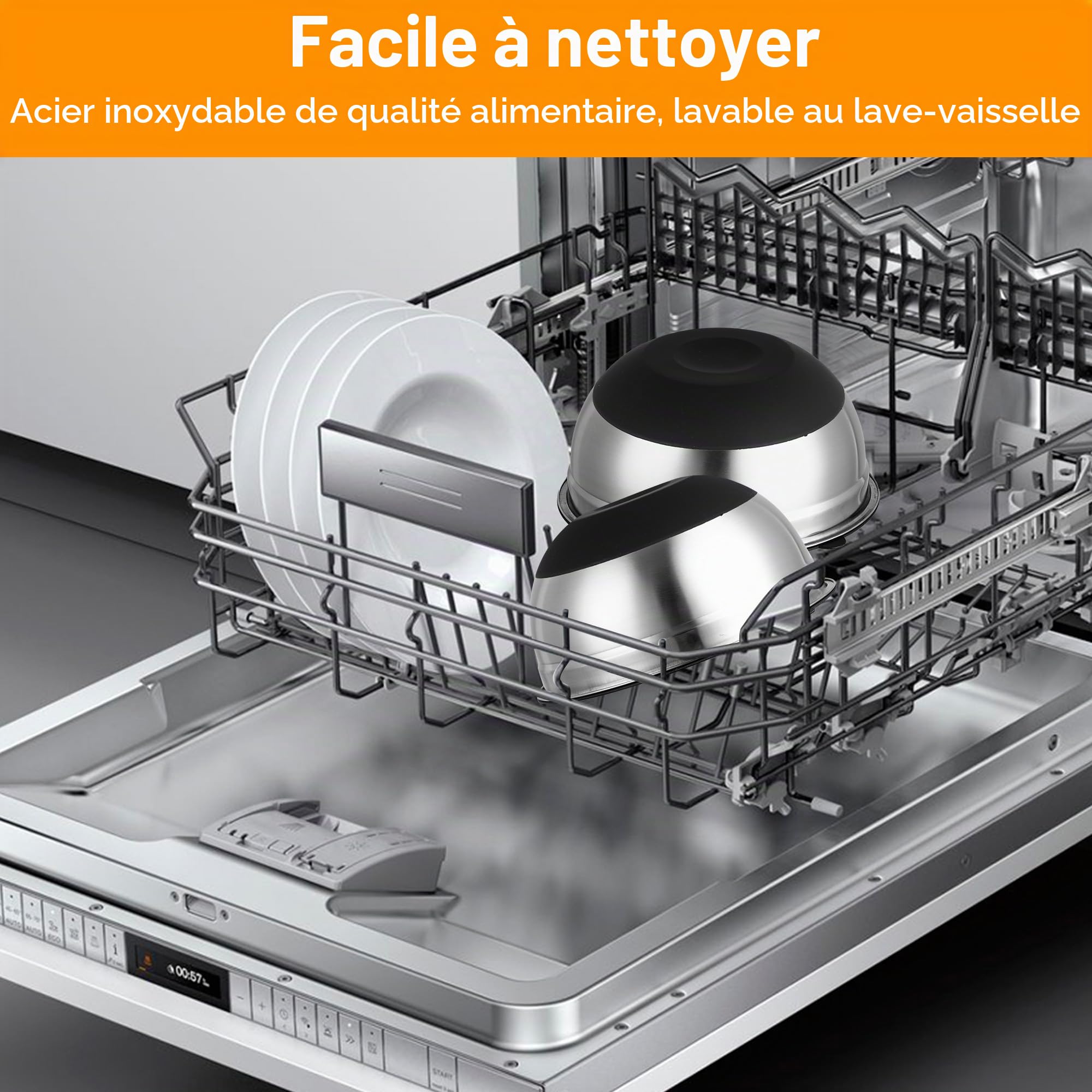 KUOGAS Lot de 5 Saladiers Avec Couvercle,cul de Poule Inox,3 Râpes, grand Saladier Inox AntidéRapant avec Couvercle, Empilable, Protection anti-éClaboussures, Passe au Lave-Vaisselle