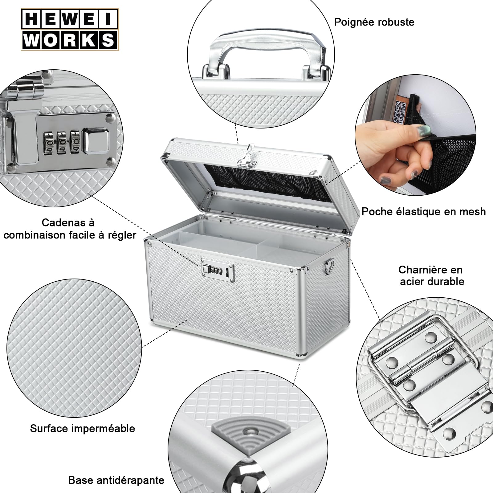 Design élégant Portable Boîte De Rangement Verrouillable HEWEI WORKS - Serrure à Combinaison - Pour Médicaments, Premiers Secours, Objets De Valeur Design élégant Portable Boîte De Rangement Verrouillable HEWEI WORKS - Serrure à Combinaison - Pour Médicaments, Premiers Secours, Objets De Valeur