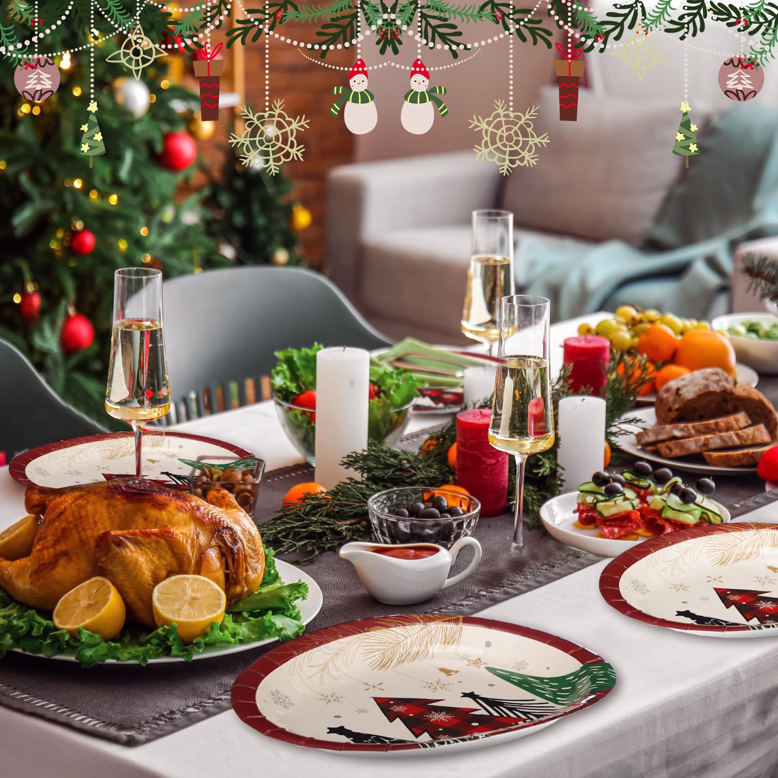 Havawish 100 platos de papel ovalados de Navidad, bandejas desechables para fiestas, platos ovalados de papel de Navidad, platos grandes para servir dulces, galletas, cenas, suministros de boda (árbol