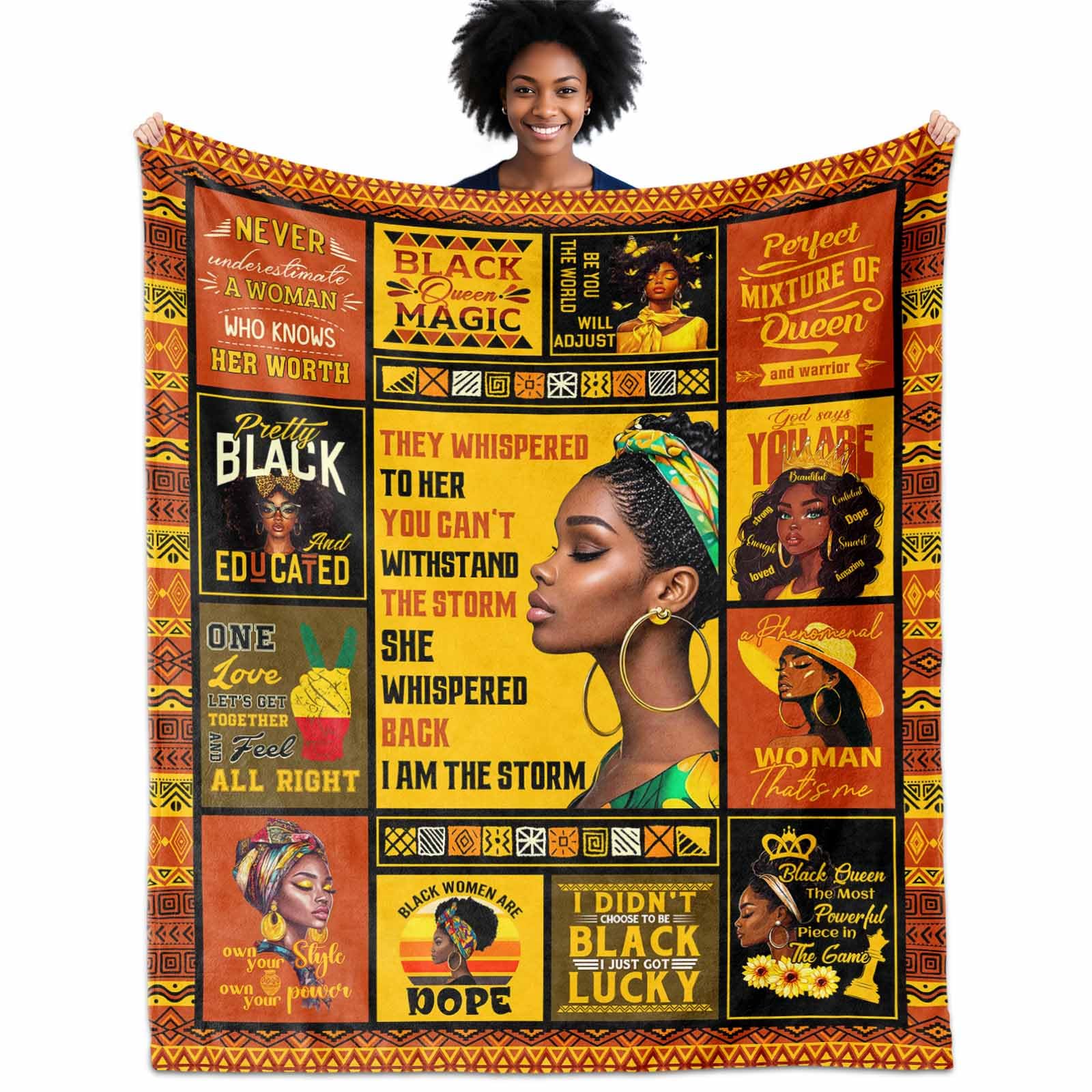 VMREAYR African American Gifts for Women, Afro Black Girl Blanket 60" X 50", Black Mom Lady Women Girl Blanket, Positive Encouragement Inspirational