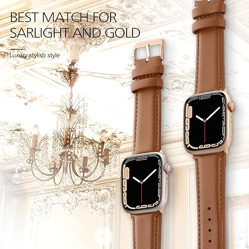 Miniatura 3 de Eyamumo Correas de cuero compatibles con Apple Watch Band 1.496 in 1.575 in 1.614 in, correa de repuesto de cuero genuino compatible con Apple Watch