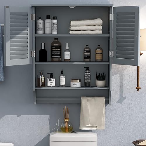 Miniatura 3 de ChooChoo Armario de pared de baño con barra de toallas, 23.6 pulgadas de largo x 8.9 pulgadas de ancho x 29.3 pulgadas de alto, gabinete de medicina