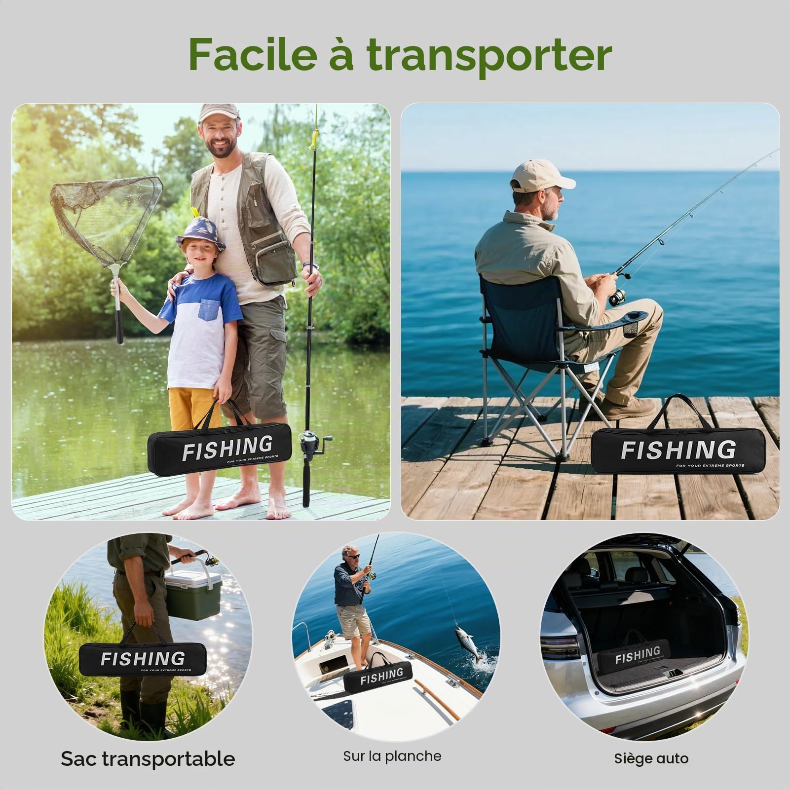 Lomffy Canne à pêche Télescopique et Moulinet, 1.8M Kit de Canne à Pêche avec Filet de Pêche Ensemble Canne à Pêche Télescopique et Moulinet avec Leurres Fil Sac de Transport pour Eau Douce Eau Salée