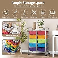 Vista 7 de RELAX4LIFE Rolling Storage Cart with 10 Drawers - Craft Storage Cart with Lockable Wheels,Utility Cart, Art Cart Organizer for Crafting Storage