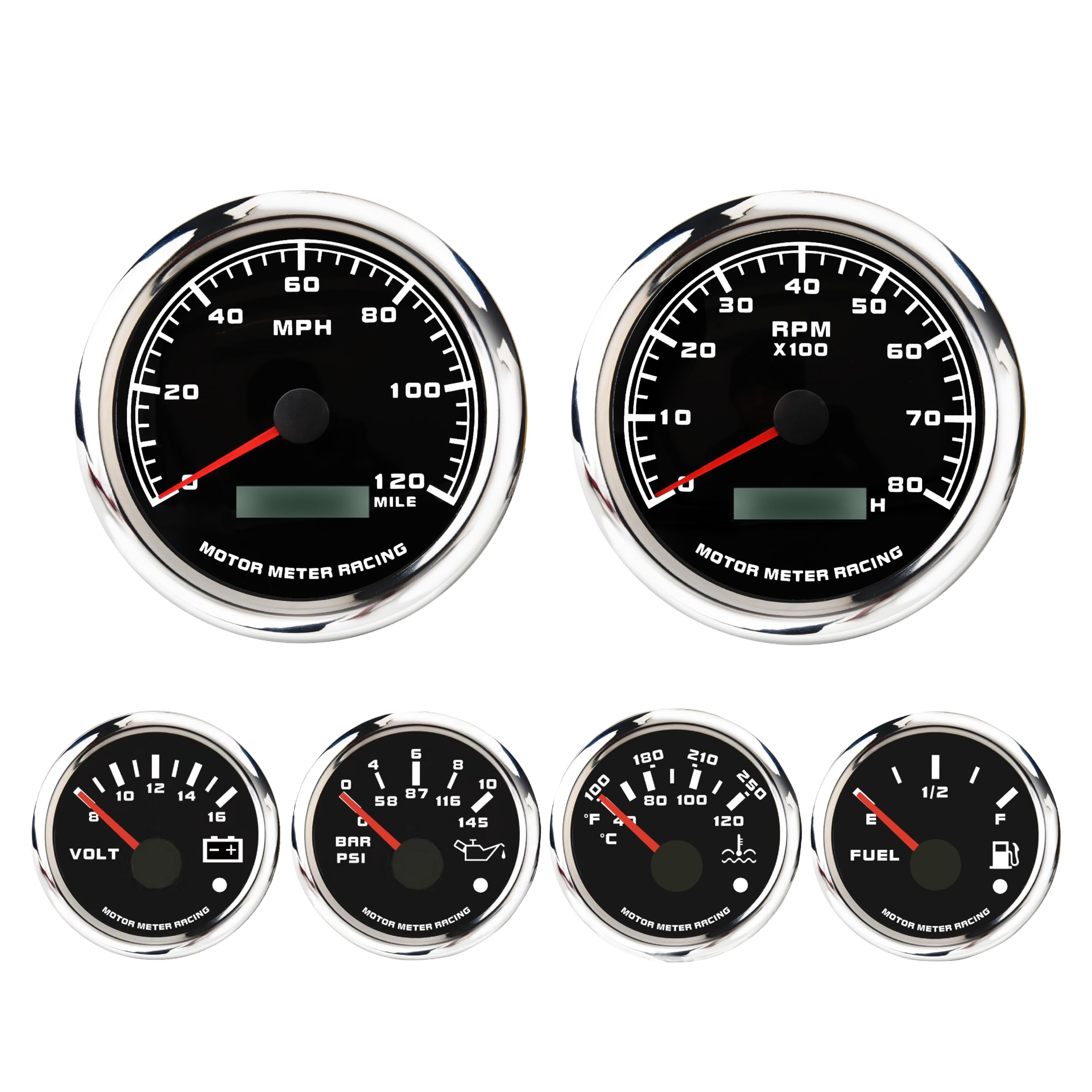 Motor Meter Racing 5 Gauge Set - Black Dial -21
