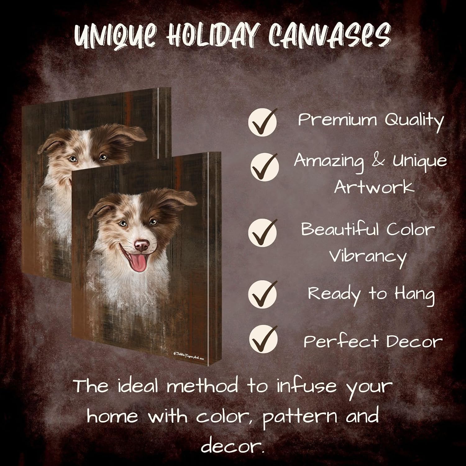 Rustic with Border Collie Dogs Canvas Wall Art - Premium Quality Ready to Hang Room Decor - White Floating Framed 24" x 36"