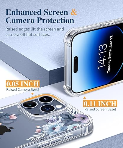 Miniatura 5 de GVIEWIN Funda floral para iPhone 15 Pro Max, con 2 protectores de pantalla y 2 protectores de lente de cámara, policarbonato duro + TPU parachoques