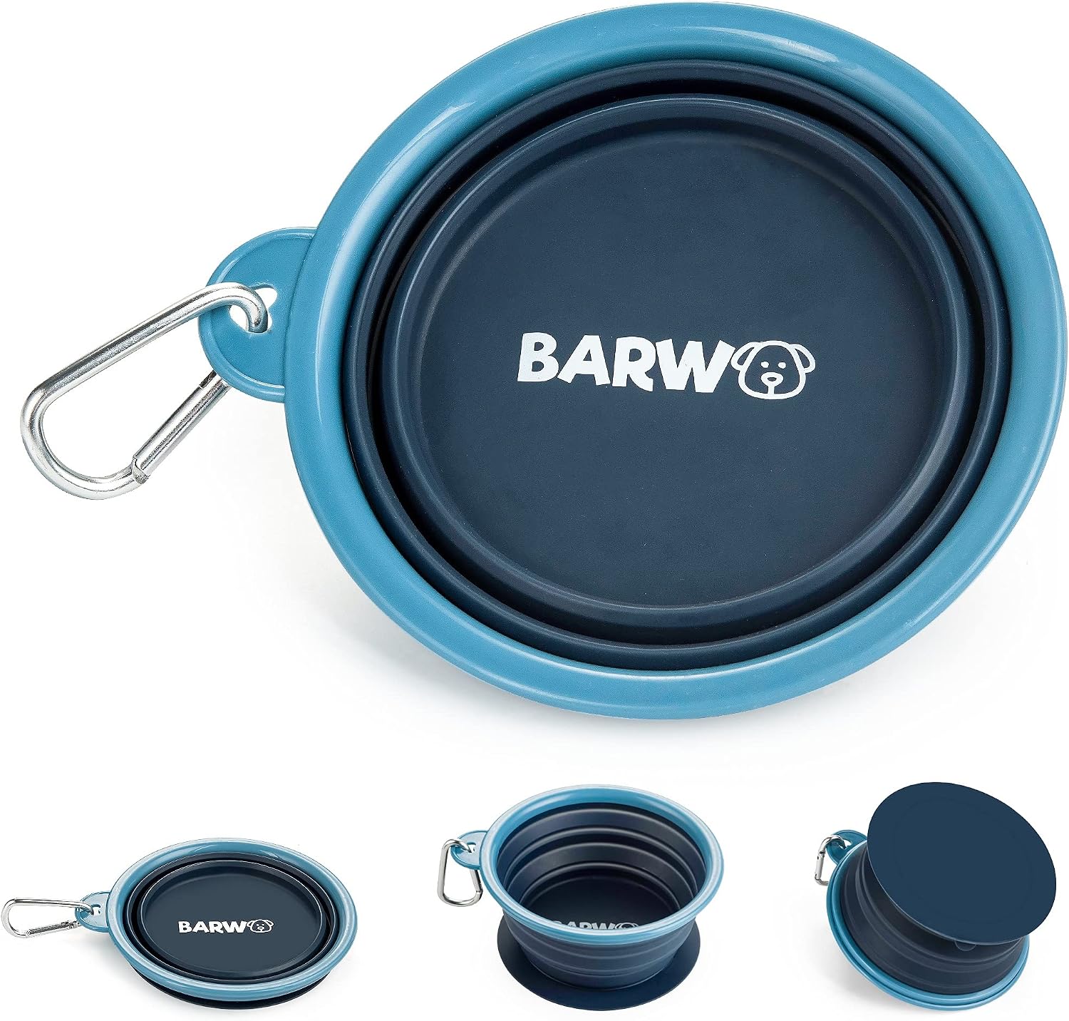 BARWO Collapsible Dog Bowl with Non Skid Suction Base -100% Pure Silicone Foldable Water Bowl, Portable Dog Bowl for Travel, Hiking &…