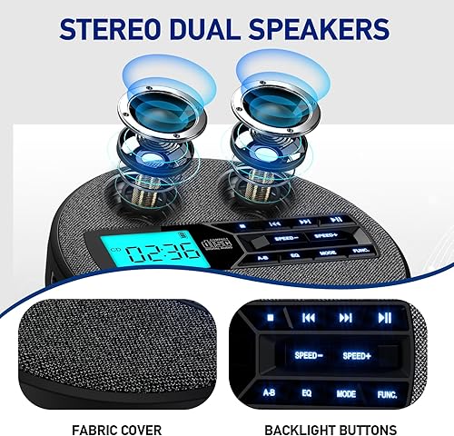 Miniatura 4 de Reproductor de CD portátil, reproductor de CD portátil recargable con altavoces duales y antisalto, CD, USB, AUX, pantalla LCD, botón