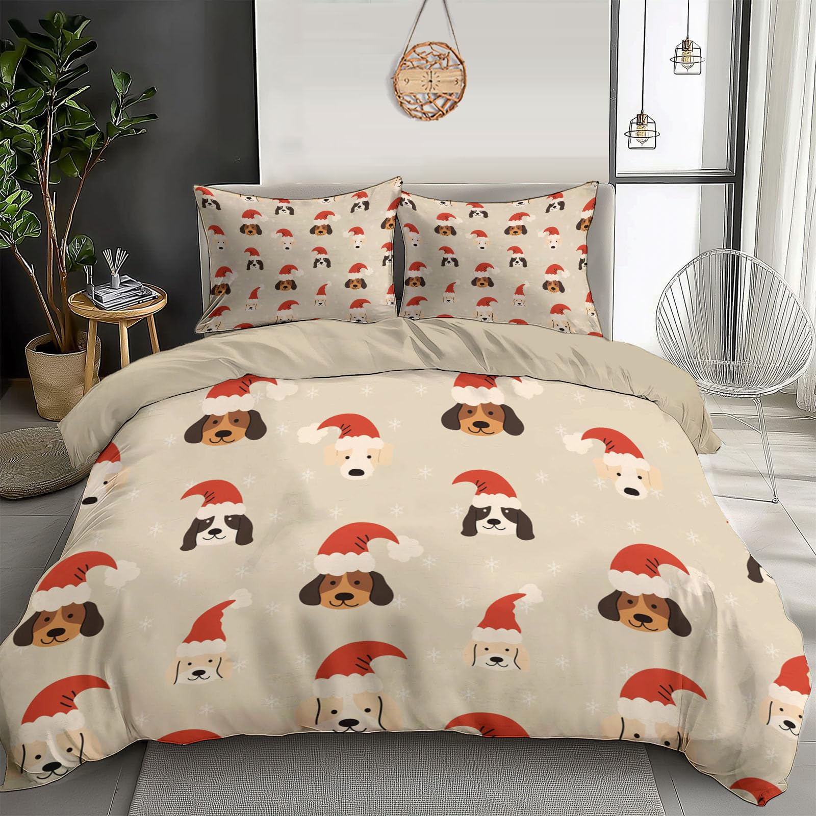Housse de couette avec fermeture éclair 200x200 cm et taies 65x65 beige