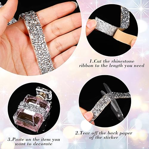 Miniatura 4 de 5 rollos de cinta de diamantes de imitación de cristal brillante, cinta de resina con diamantes de imitación autoadhesiva, cinta de diamantes de