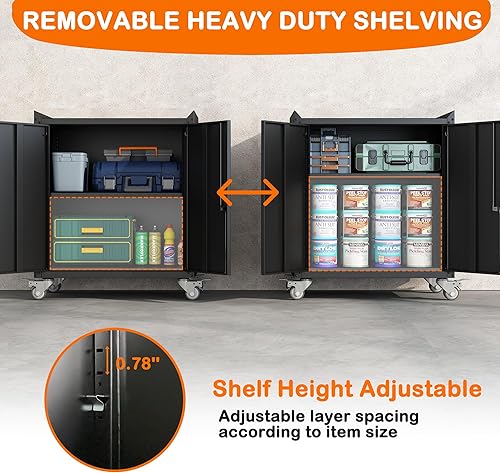 Miniatura 3 de Armario de almacenamiento de metal para garaje, archivador de oficina de 71 pulgadas con puerta y cerradura, gabinete alto de acero grande con 4