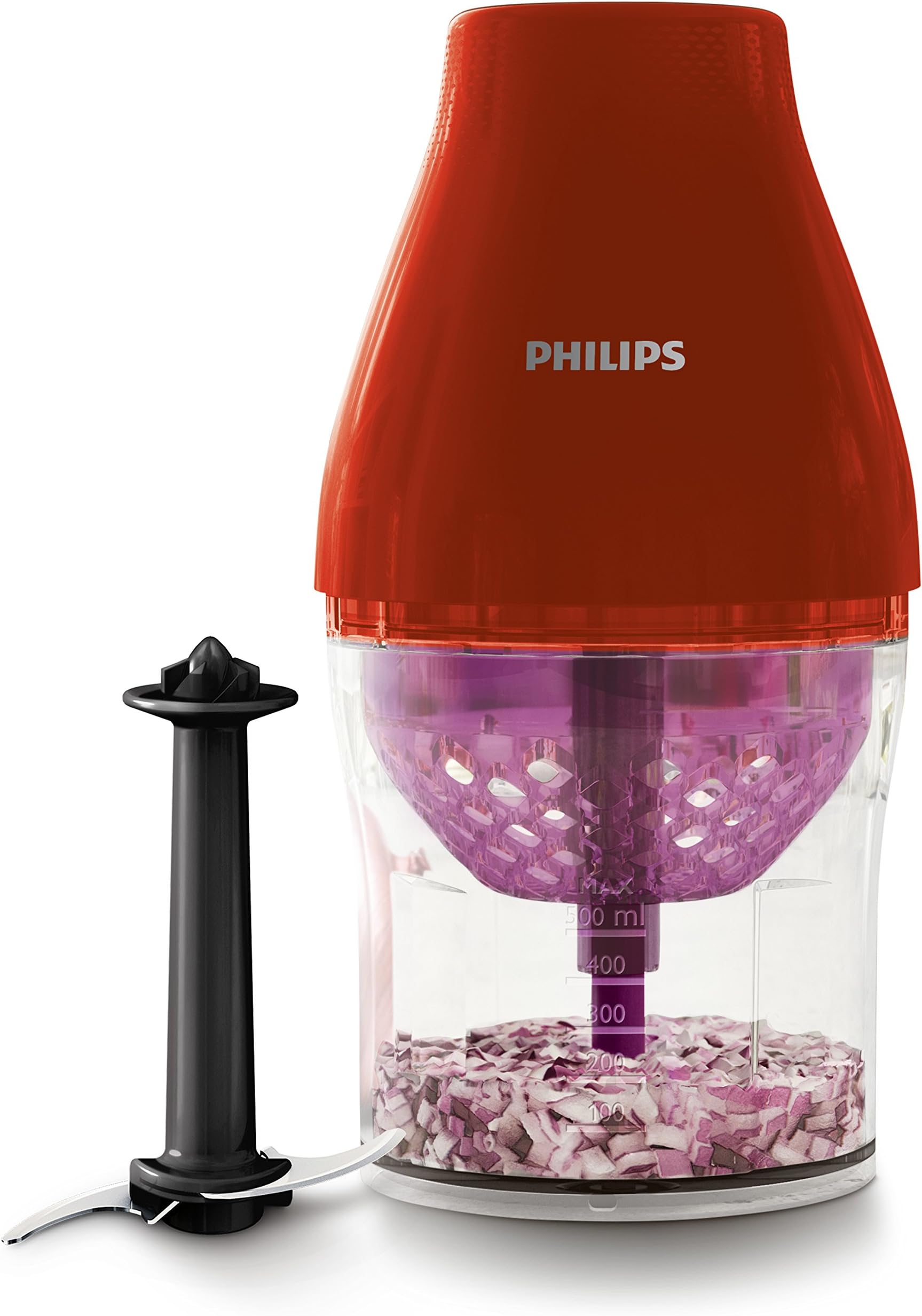 Philips Kitchen Appliances HR2505/42 MultiChopper with Chop Drop Technology, Red, Plastic