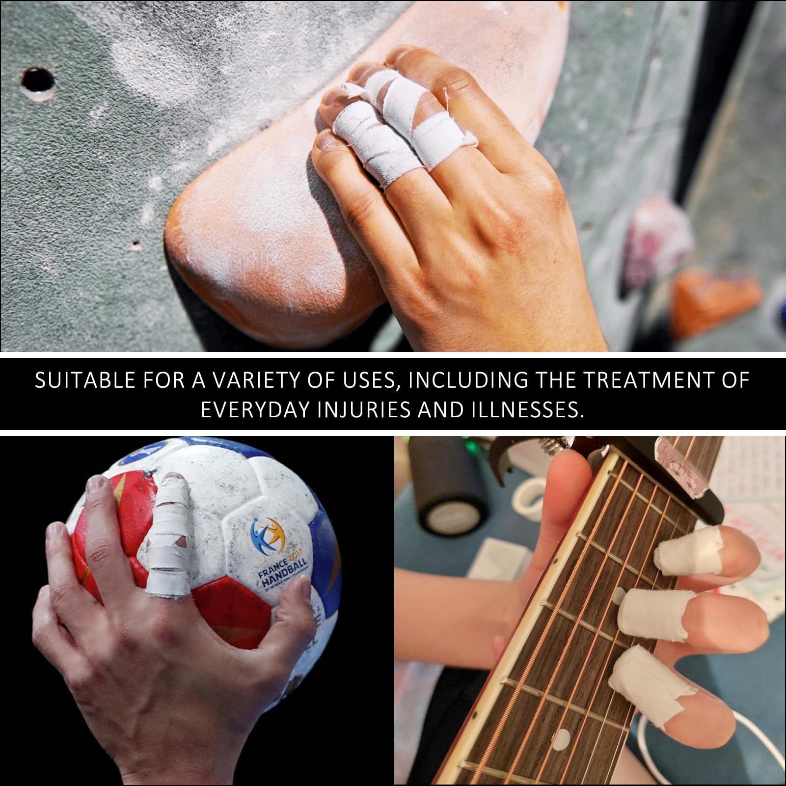Strap,Straps,4 Rouleaux Strap Doigt,Tape Pour Doigt Avec Adhésif Extra Fort, Déchirable Tape Sportive, Blanc Ruban Adhésif Pour Doigts, Chevilles, Poignets, L'escalade, Musculation (1,25cm*10m)