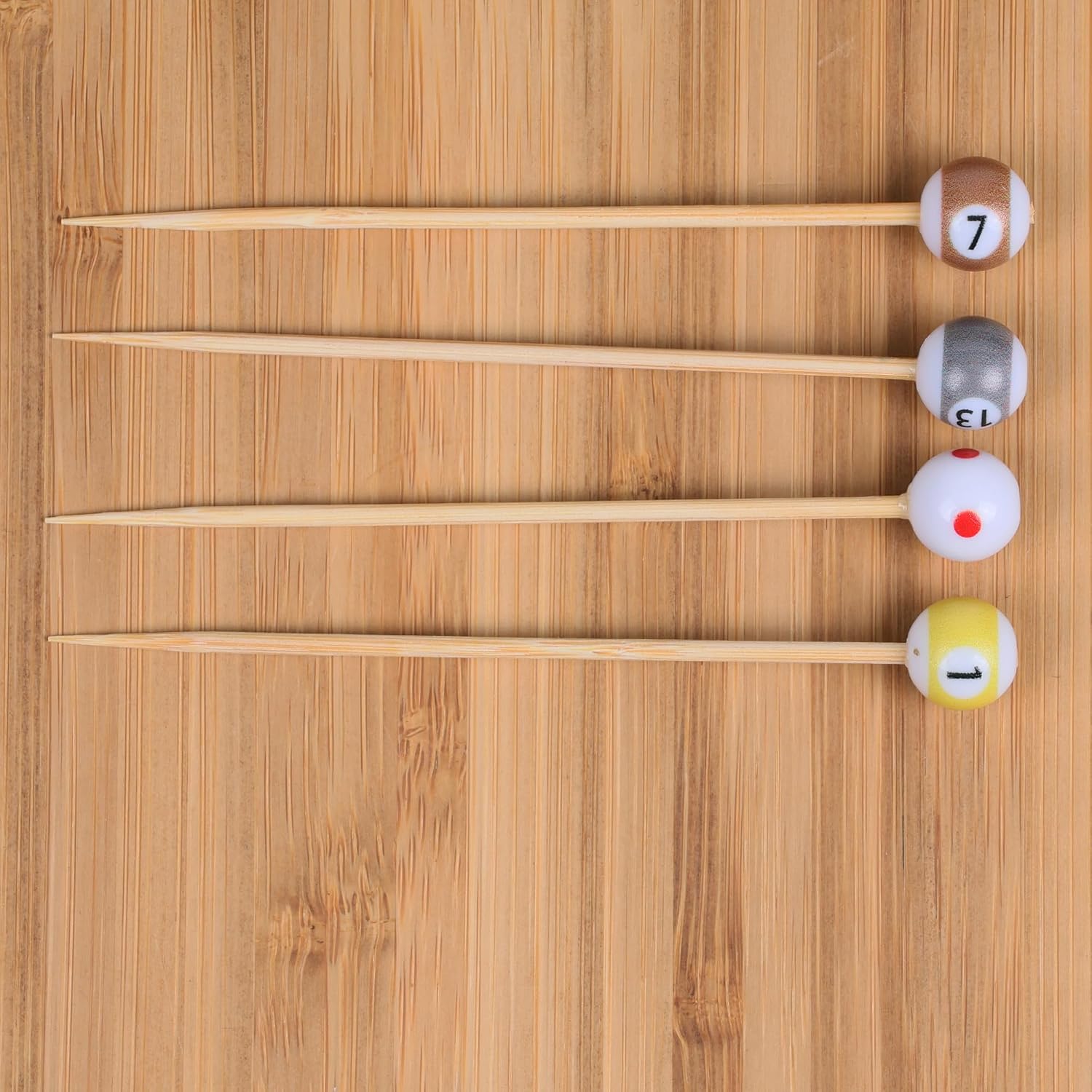 BambooMN Billiard Pool Cocktail Appetizer Bell End Skewer Picks - 3.9" (10cm) - Assorted - 1,000 Pieces