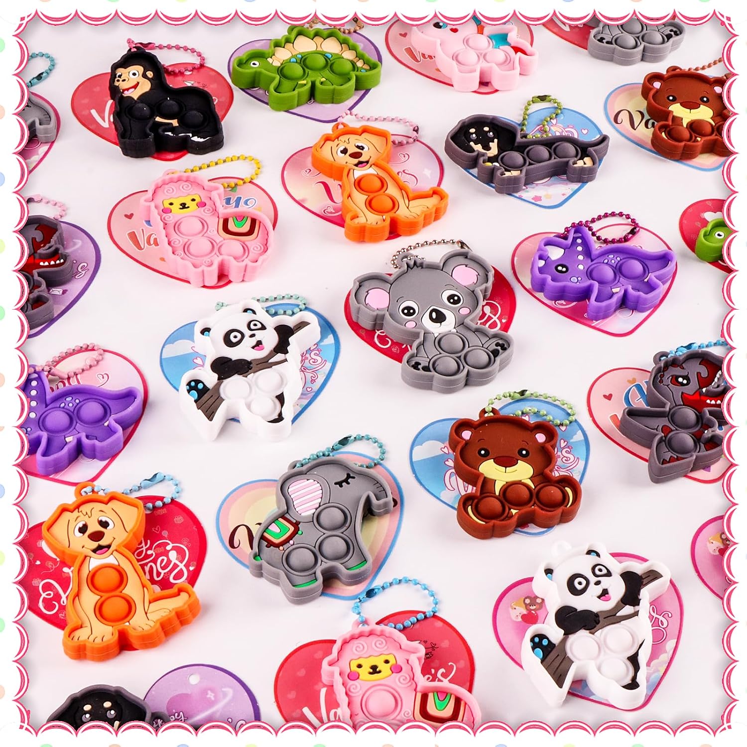 Kiss Monkey Valentines Cards for Kids Classroom,24 PCS Animal Pop Fidget Toys with Valentines Day Cards,Valentine Exchange Gifts for Kids,Valentines Classroom Gifts