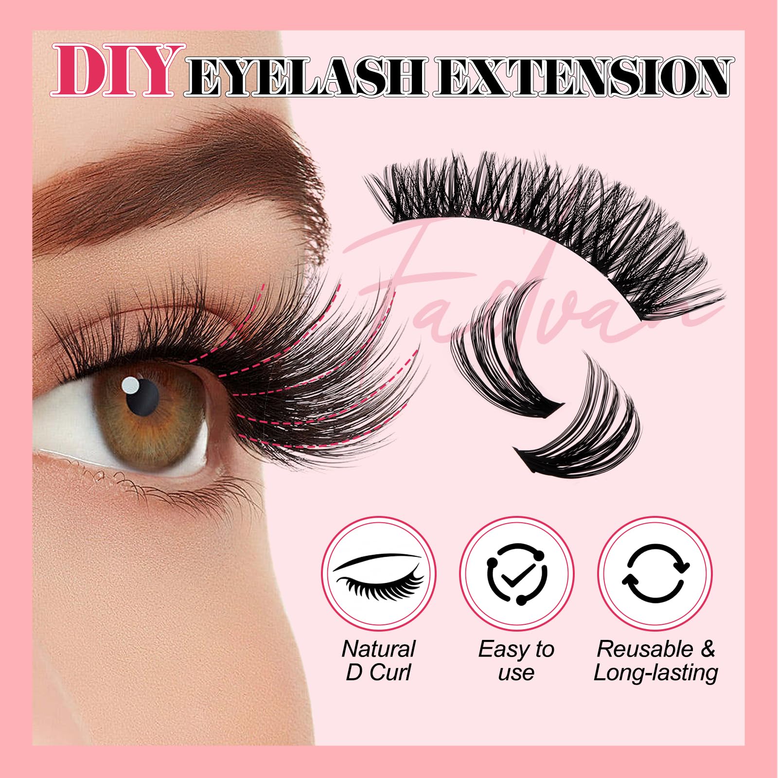 FADVAN Individual Eyelashes 50D+60D+80D+100D+150D+200D DIY Eye Lashes Fluffy Russian Eyelashes Extensions D Curl Strip Eye Lashes Clusters (8-16mm Mix) - 5