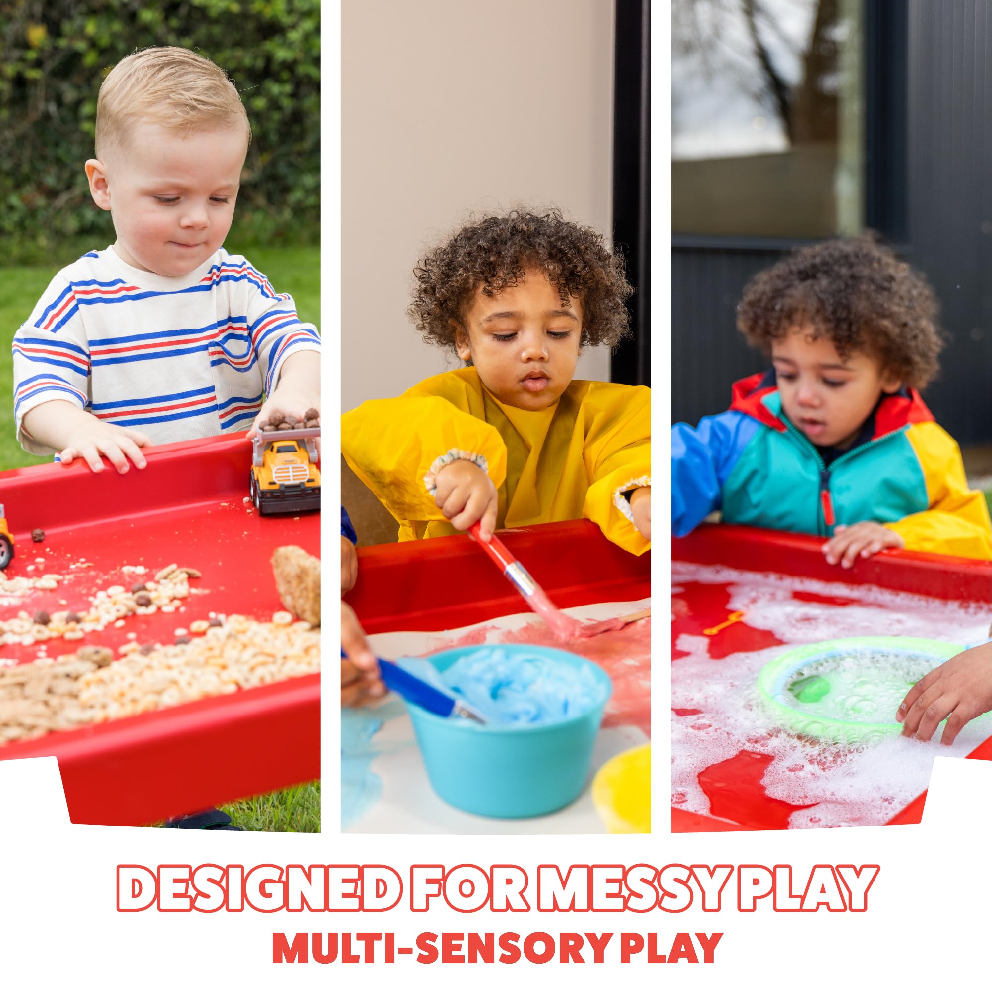 Bandeja de juego con juego de alfombrillas de juego, bandeja de juego sensorial para niños, juego de alfombrillas de juego de granja y safari, rojo