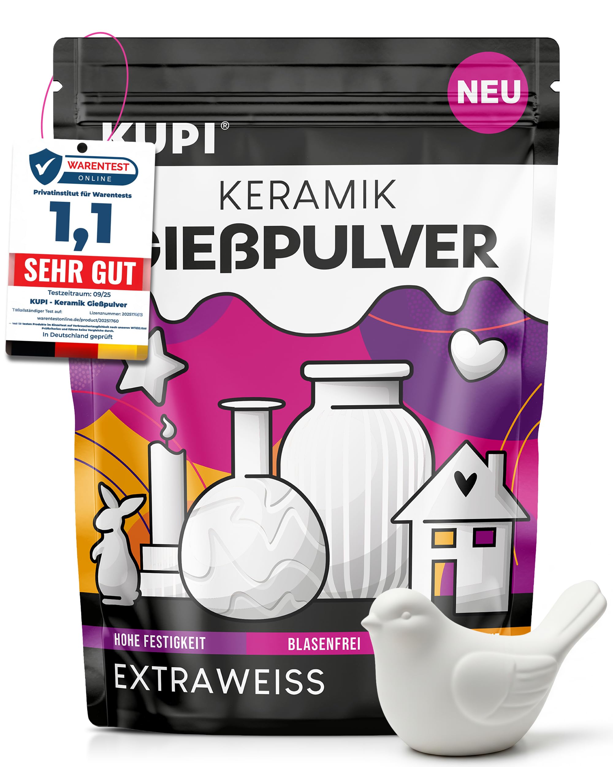KUPI Keramik Gießpulver Weiß 5kg | Gips zum Gießen Lufthärtend & Geruchlos | Gießmasse für Silikonformen | Reliefgießpulver Keramikpulver Gipspulver