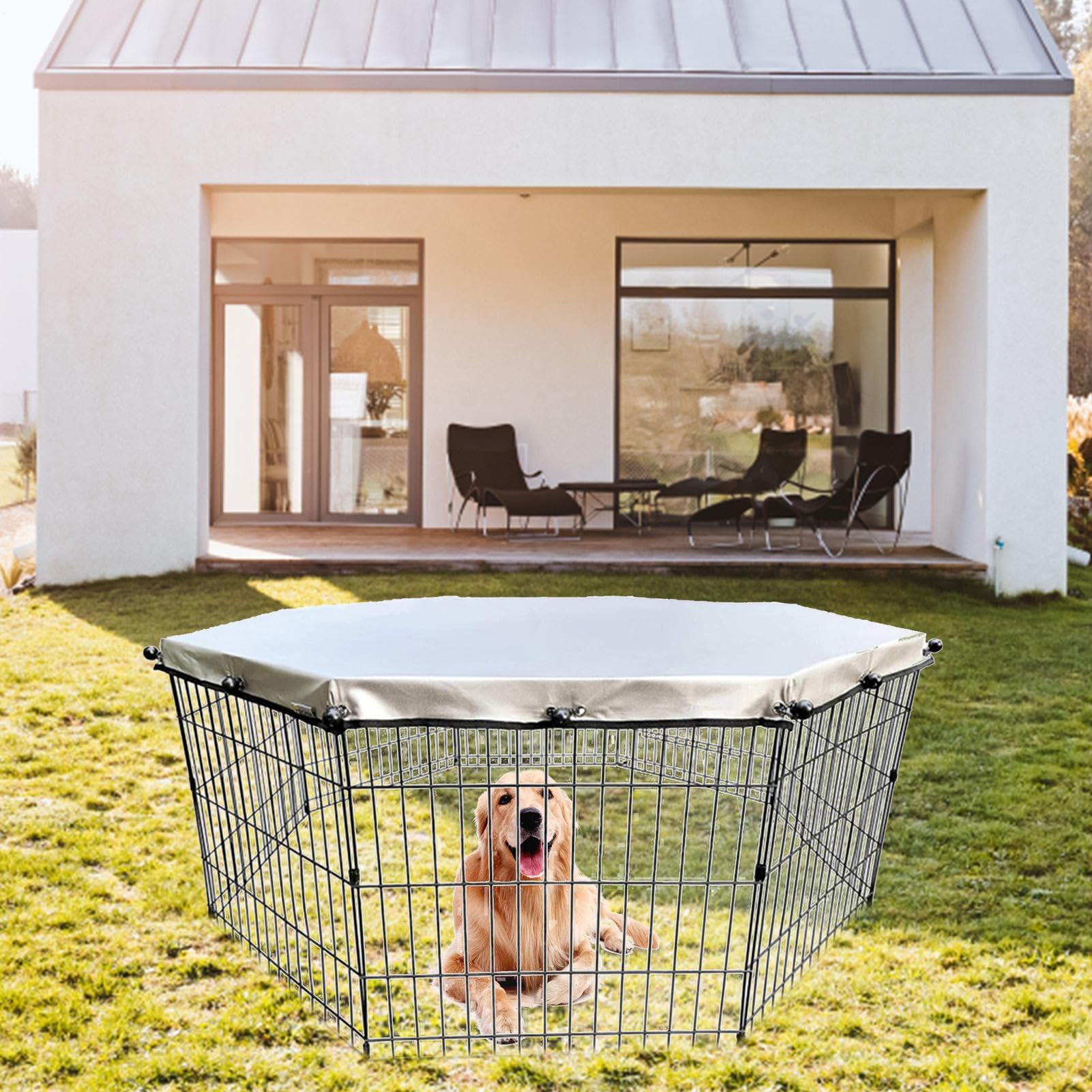 Cubierta de Malla para corralito para Perros, Jaula de Correr con Cierre Seguro, Cubierta Plegable para protección Solar, Cubierta de Corral para Cachorros, Adecuada para Seguridad al Aire