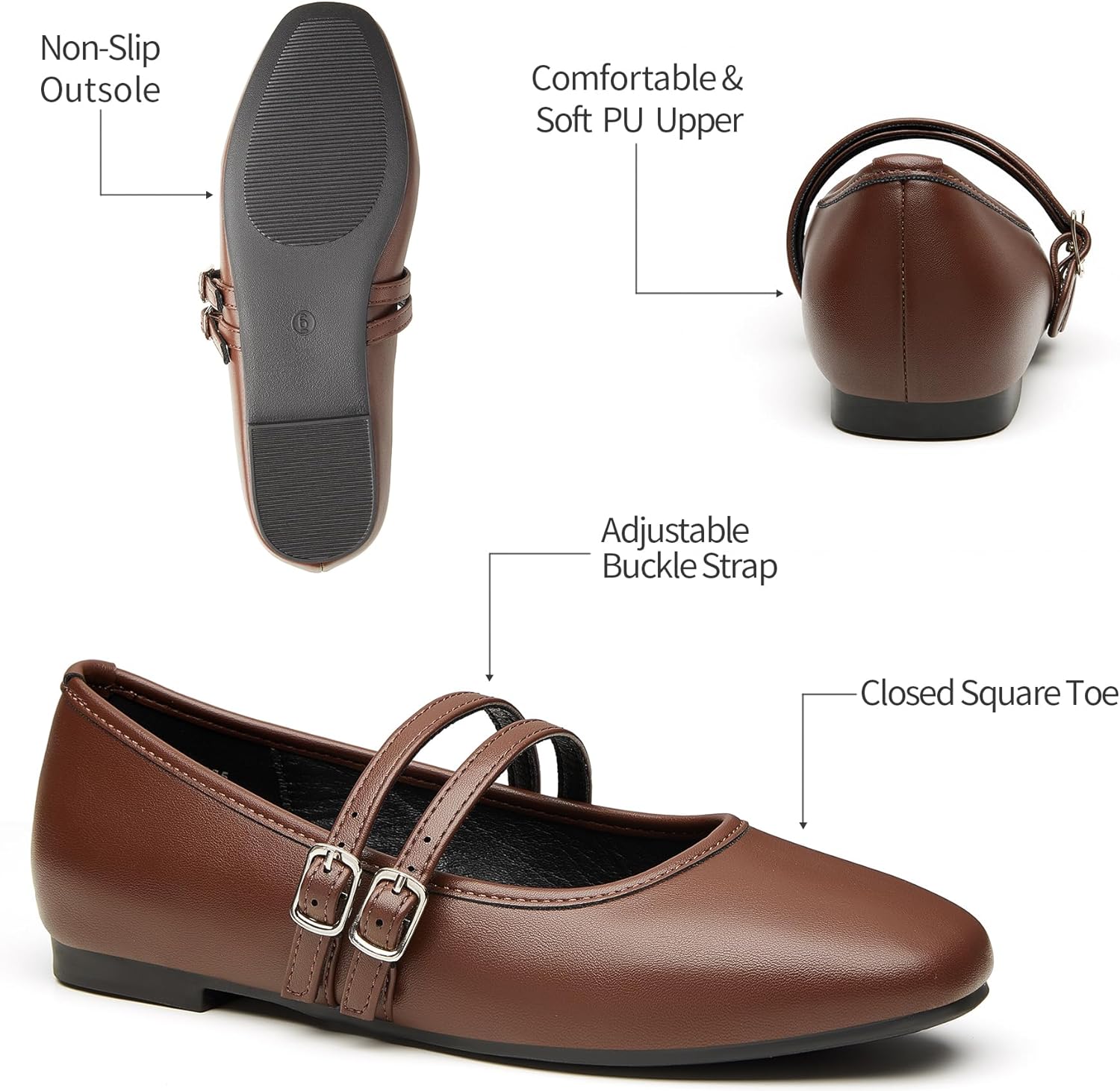 Trary Mary Jane Shoes Women Square Toe Flats for Women Dressy Ballet Flat Mary Jane Flats with Buckle Strap Comfortable Slip On Casual Shoes - Image 4