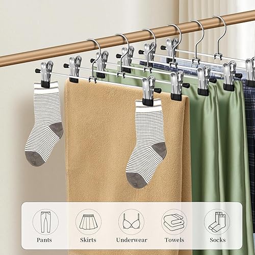 Miniatura 10 de Perchas para pantalones de 14 pulgadas con clips, paquete de 50 perchas ajustables para mujeres, perchas antideslizantes para pantalones de