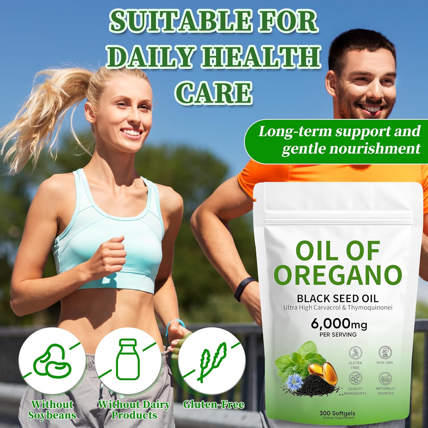 Oil of Oregano with Black Seed Oil Capsules, of Oregano Supplement Capsules, Contains Carvacrol and thymoquinone, 2 in 1, Non-GMO, Gluten-Free, 300 Softgels
