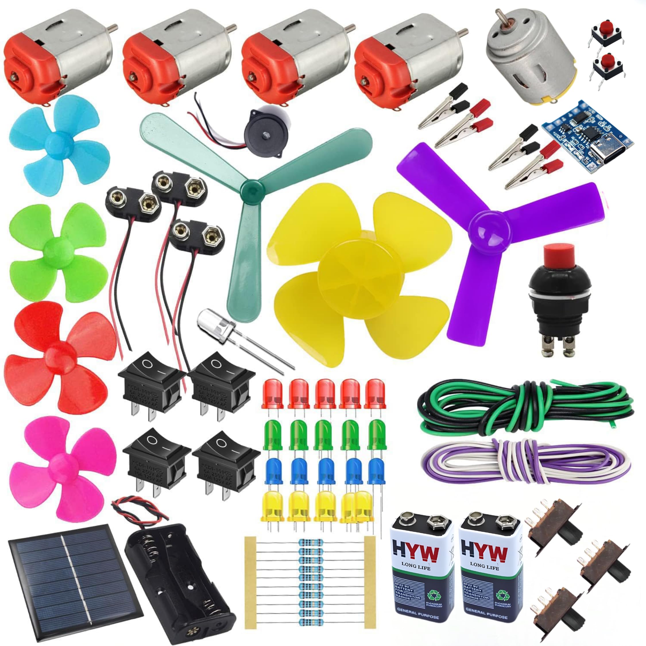 DC Motor Science Experiment Kit for Kids | DIY STEM Educational Learning Kit | 60+ School Science Projects | Motors, Fan Blades, LEDs, Switches, Solar Panel & Electronics Components Set-picture-33