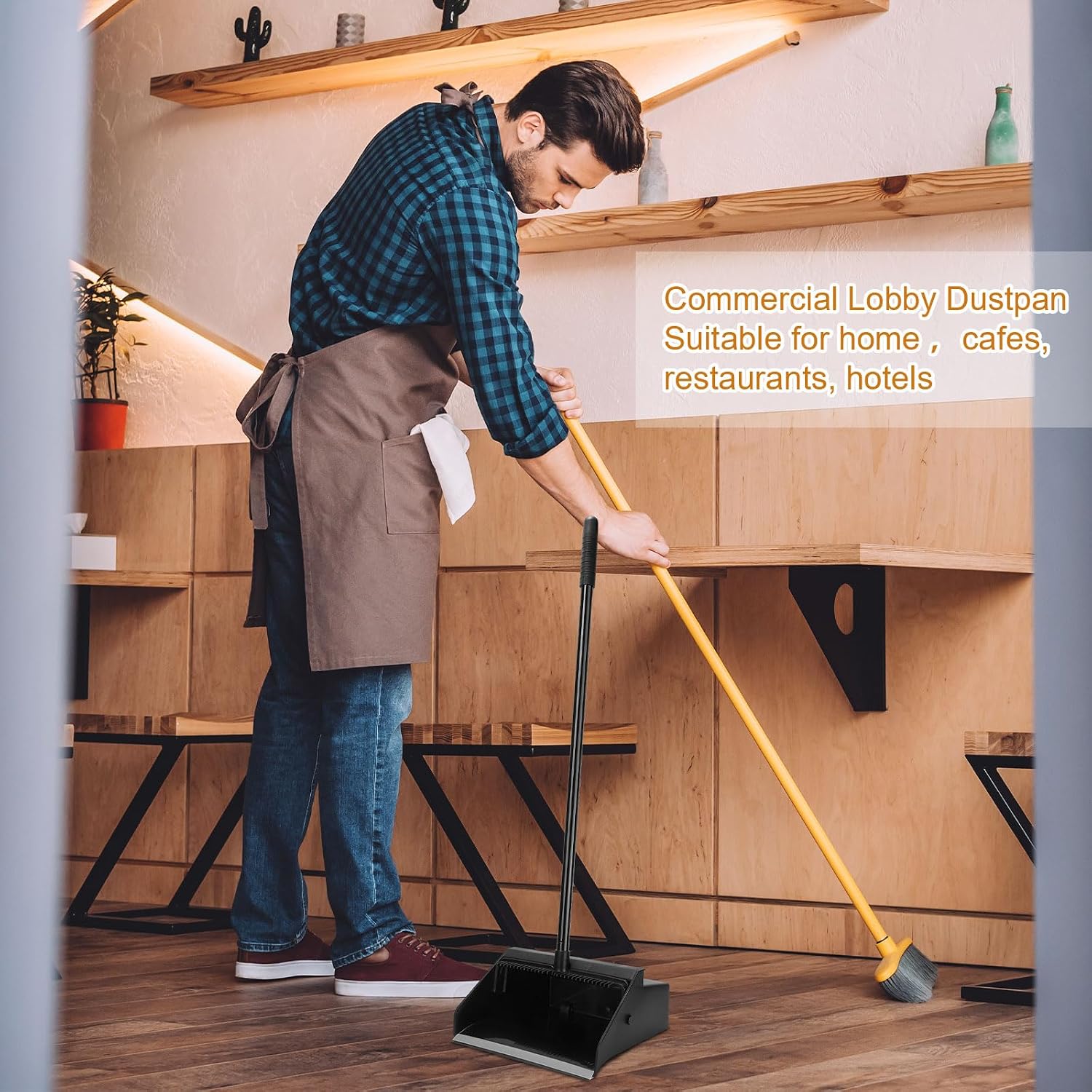 Leumoi 12 Pcs Dust Pans with Long Handle with Comb Stand up Dustpan,Black image 5