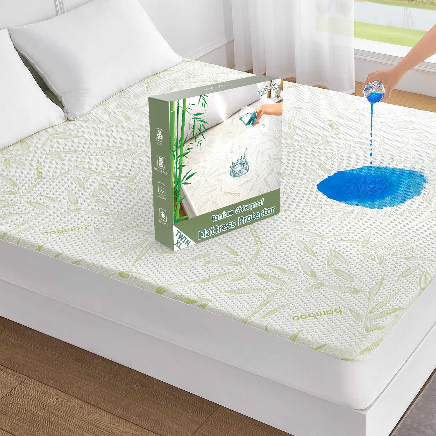 Softhour Twin XL Bamboo Waterproof Mattress Pad Cover, Soft Breathable Cooling Mattress Protector, Waterproof Mattress Protector, Stretches up to 21” Deep Pocket, Tightly Fitted Mattress Protection-image-23