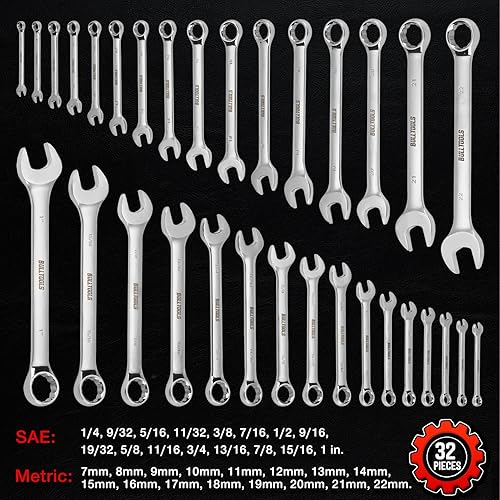 Miniatura 3 de Juego de llaves combinadas de 32 piezas, llaves SAE y métricas de 14"-1" y 0.276 in-0.866 in, extremo de caja de acero al cromo vanadio y extremo