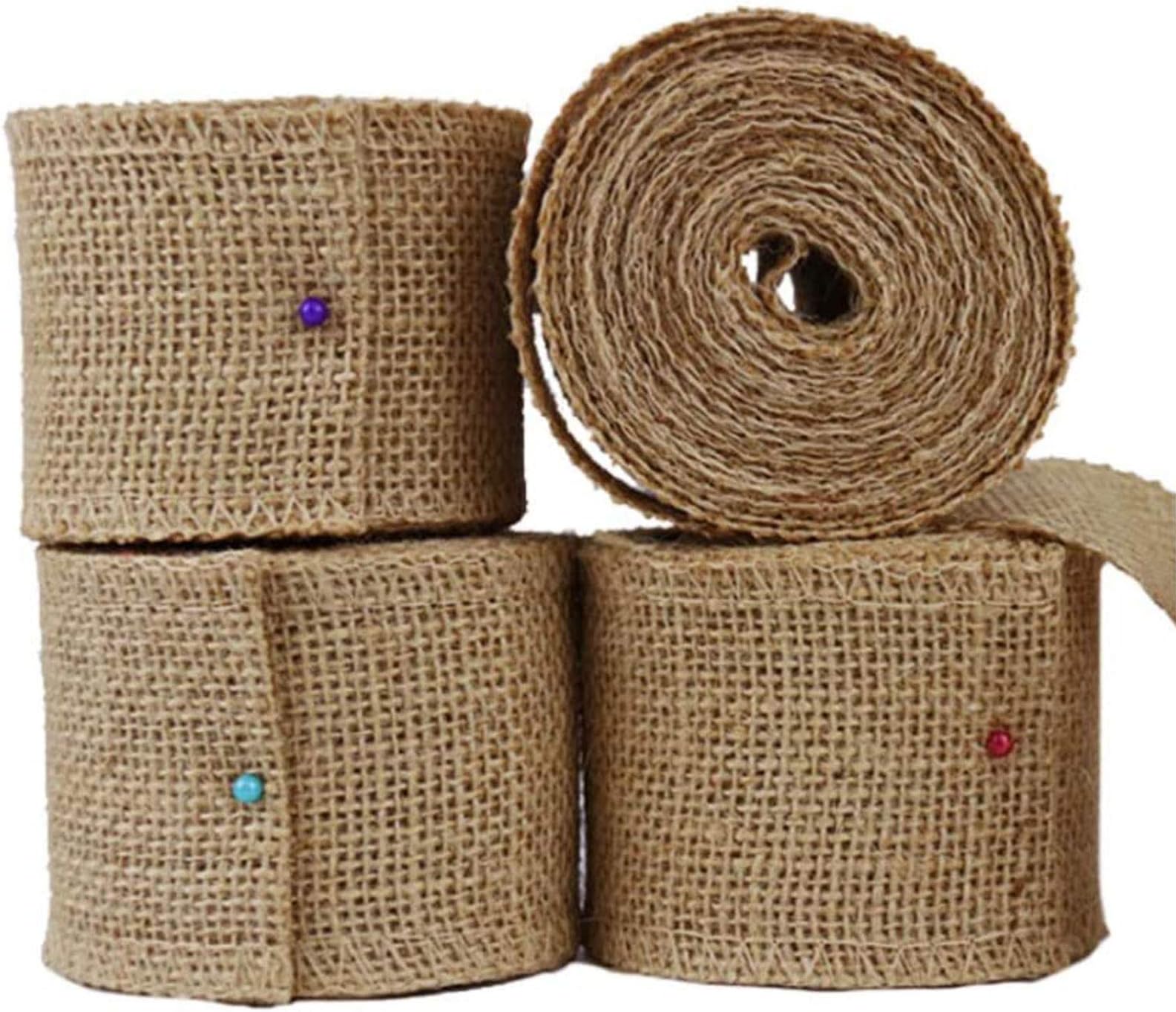 Suntapower Burlap Rolls 4PCs, Width 2.3in X Length 5Yd(180in) Natural Ribbon Rustic Jute Burlap Linen Ribbon for Hessian Craft Handmade DIY Christmas Gift Packing Vintage Wedding Party Decoration