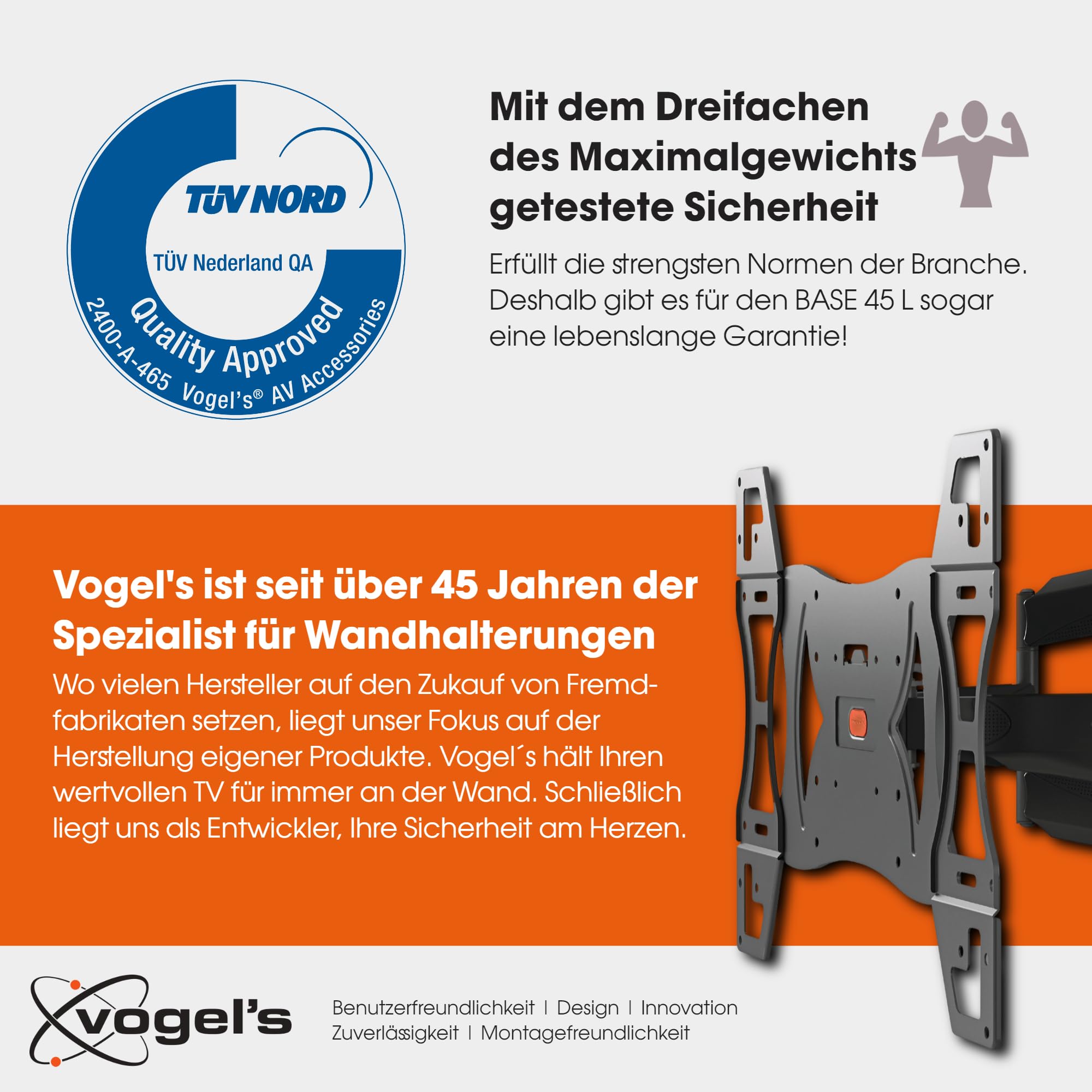 Vogel's Base 45 L schwenkbare TV Wandhalterung für 40-80 Zoll Fernseher, max. 45 kg, bis zu 180° Schwenkbar, neigbar, Fernsehhalterung, max. VESA 600x400, Universelle Kompatibilität, TÜV-Zertifiziert