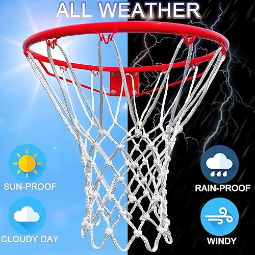 Miniatura 4 de Red de Baloncesto para Exteriores, (7.16 oz) 12 Bucles Red de Baloncesto Profesional de Servicio Pesado de Repuesto, Resistente a Todo Clima Anti